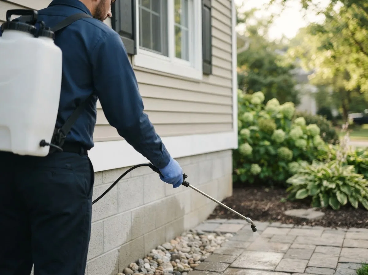 Pest control technician inspecting a home in Putnam, IL